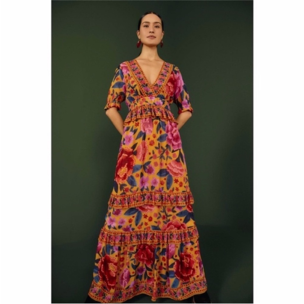 NEW Farm Rio Floral Dream Maxi Dress Floral Dream Yellow XS - Picture 10 of 17